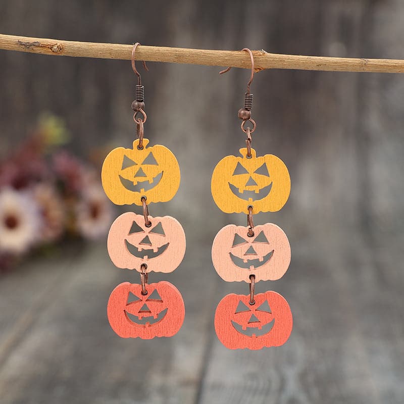 Wooden Contrast Pumpkin Earrings.