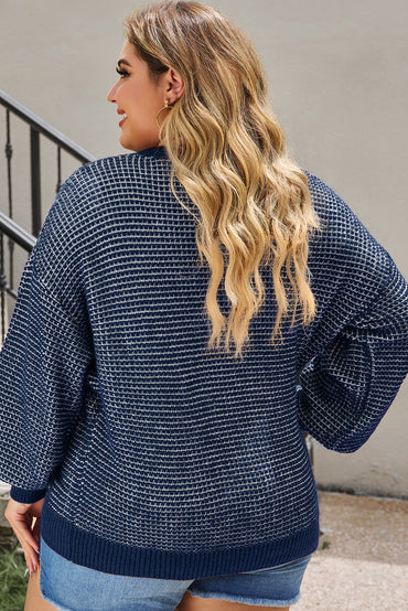 Cozy blue heathered plus size sweater with trendy drop shoulders