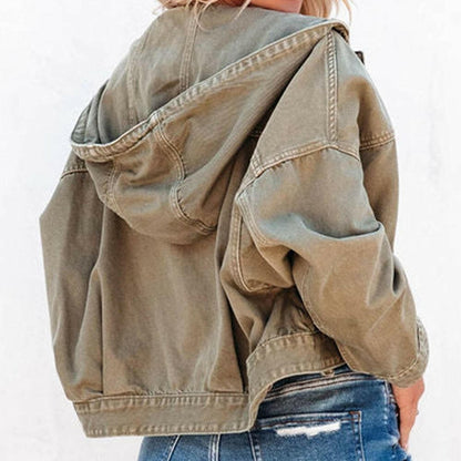 Hooded Dropped Shoulder Denim Jacket.