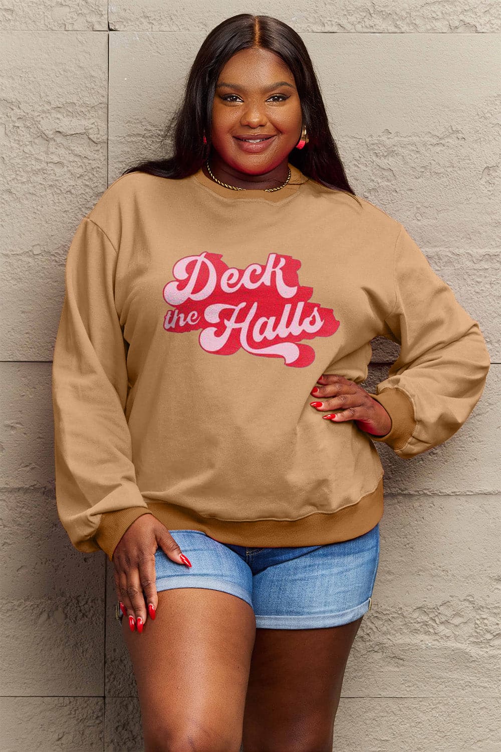 Simply Love Full Size DECK THE HALLS Graphic Sweatshirt.