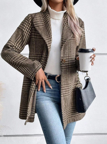 Plaid long sleeve collared jacket