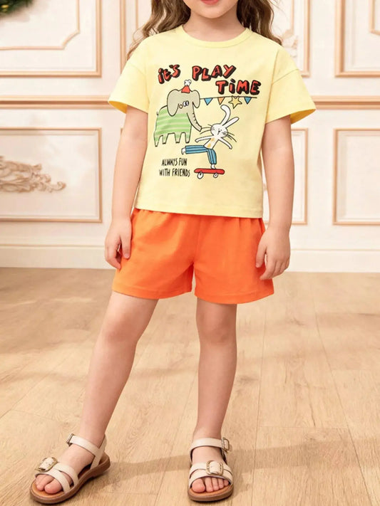 Children's Cartoon Graphic Top and Shorts Set Simply Love