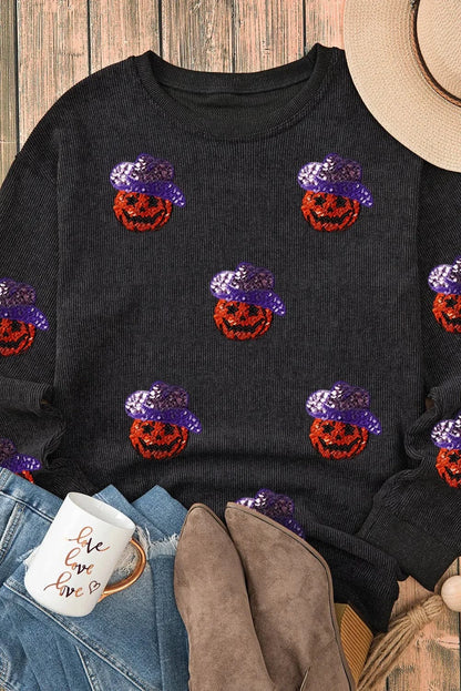 Sparkling Halloween Pumpkin Long Sleeve Sweatshirt