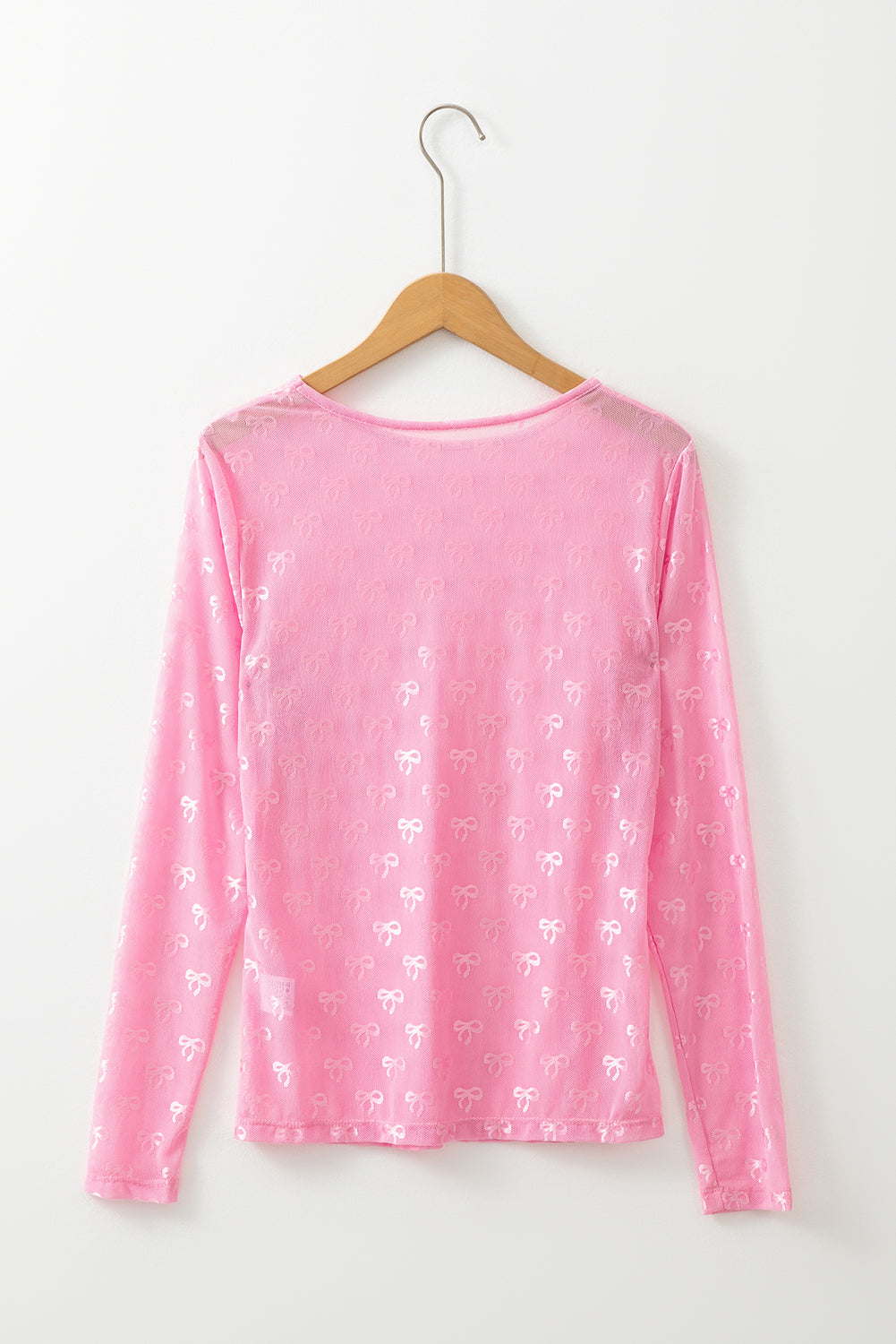 Pink Mesh Bow Pattern Long Sleeve Top for Stylish Women