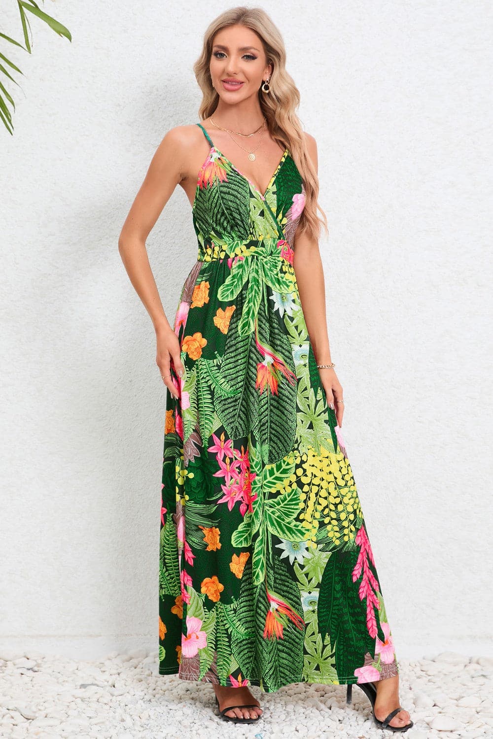 Printed Surplice Maxi Cami Dress.