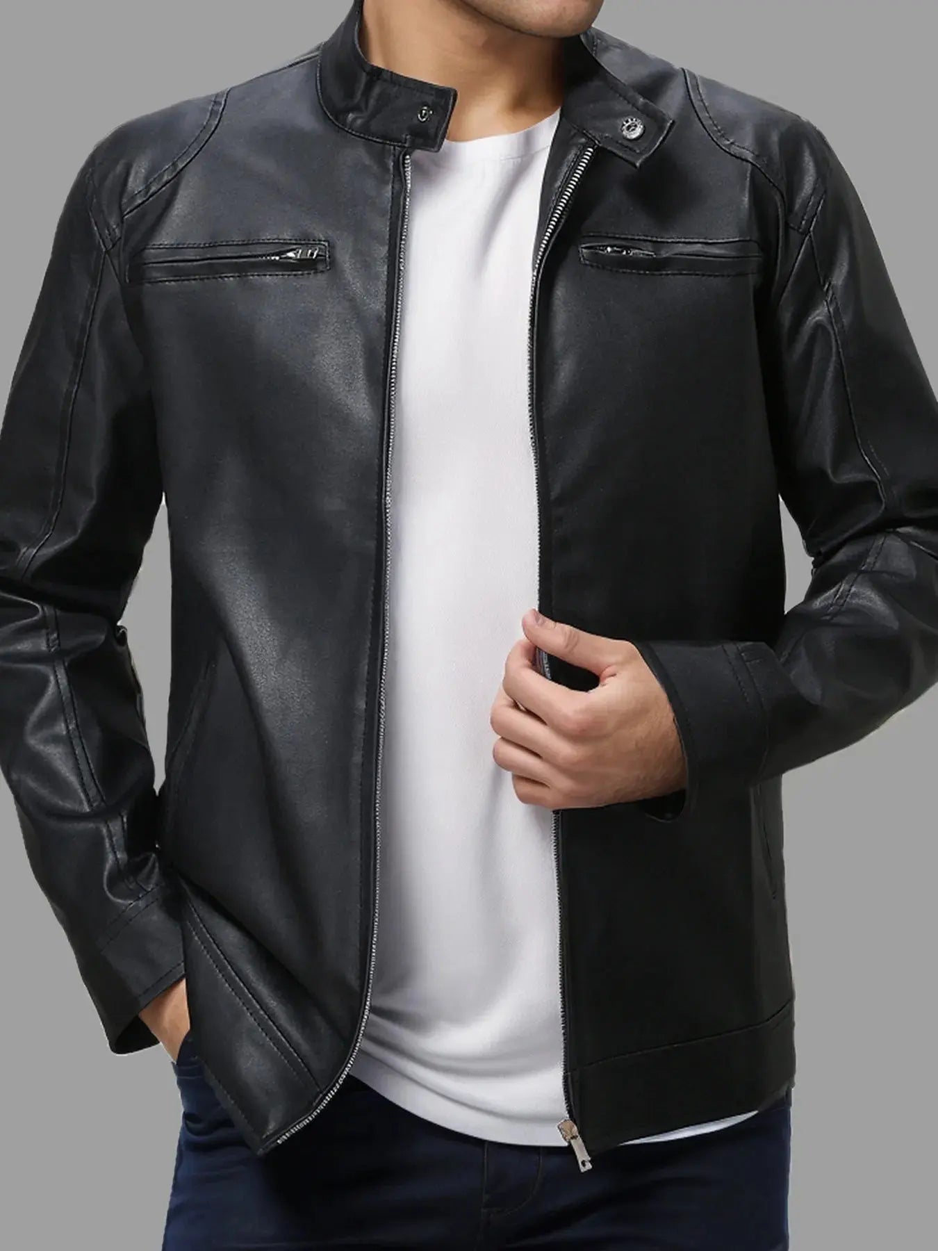 Men's Full Size Zip Up Leather Jacket Plus Size Simply Love