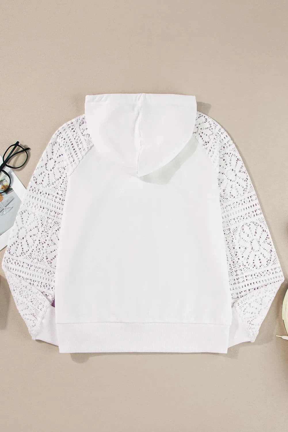 Drawstring Openwork Long Sleeve Hoodie.