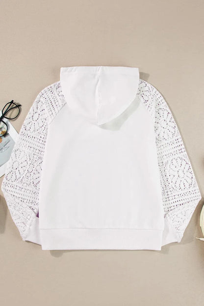 Drawstring Openwork Long Sleeve Hoodie.