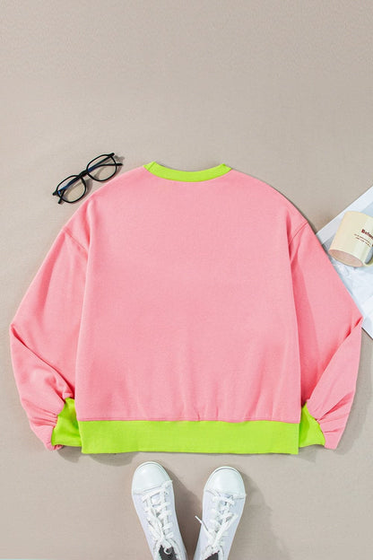 Contrast Round Neck Long Sleeve Sweatshirt.