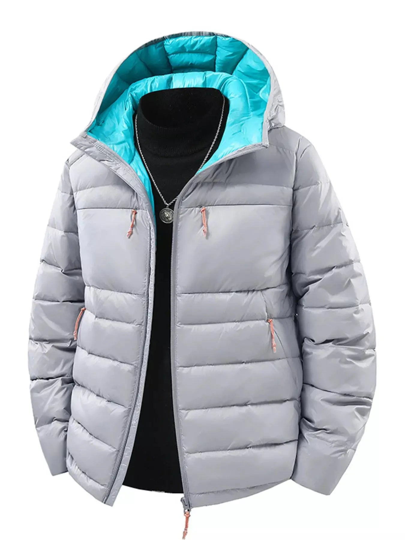 Men's Plus Size Zip Up Hooded Puffer Jacket With Contrast Panels Simply Love