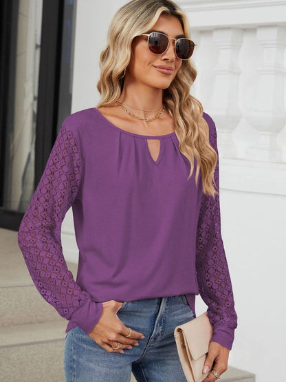 Cutout Round Neck Long Sleeve T-Shirt.