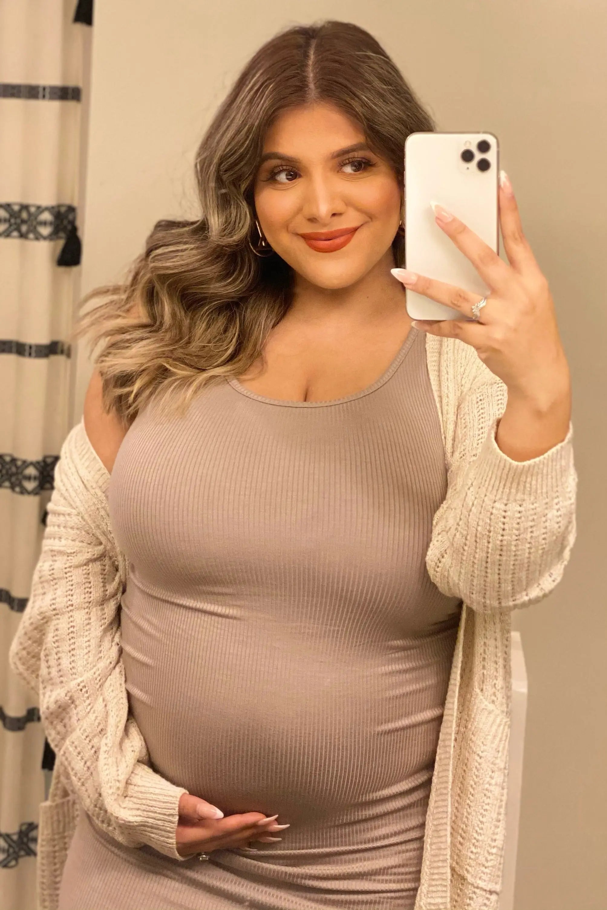 PinkBlush Mocha Ribbed Ruched Sleeveless Maternity Dress PinkBlush