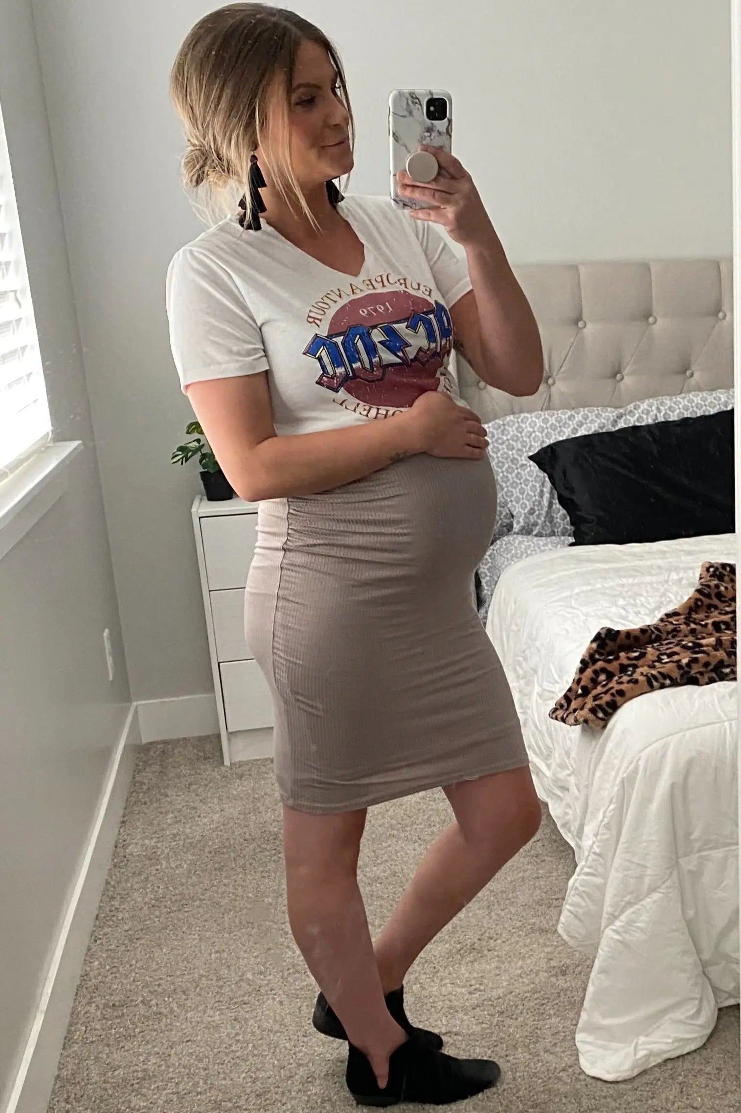 PinkBlush Mocha Ribbed Ruched Sleeveless Maternity Dress PinkBlush