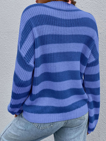 Cozy honey striped long sleeve sweater with round neck