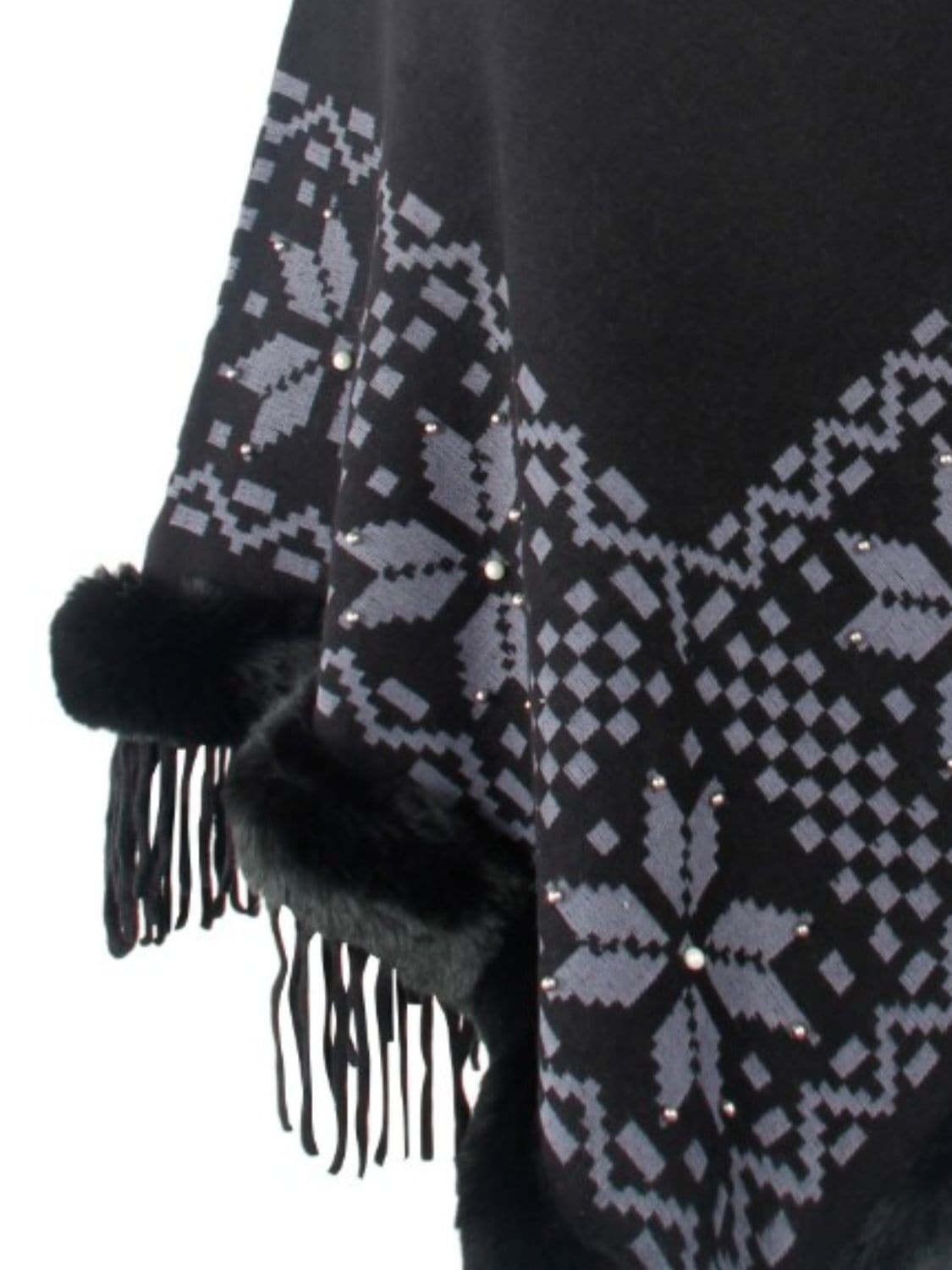 Fringe Geometric Cape Sleeve Poncho.