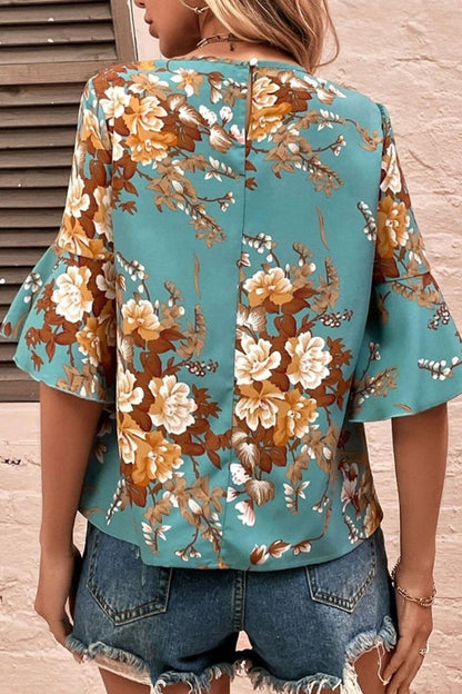 Printed Round Neck Half Sleeve Blouse.