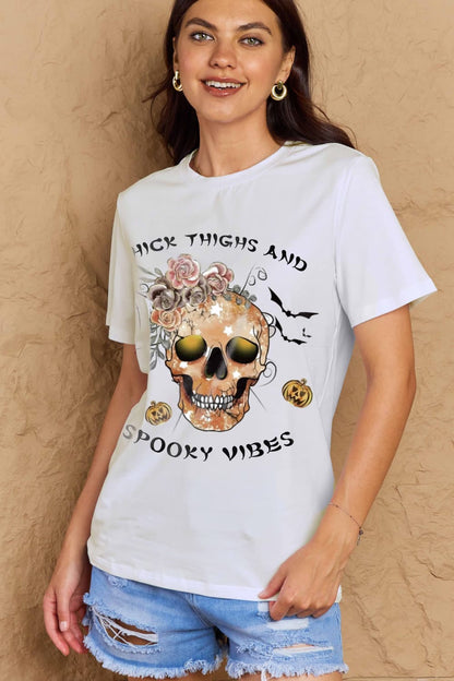 Thick thighs and spooky vibes graphic tee for casual comfort