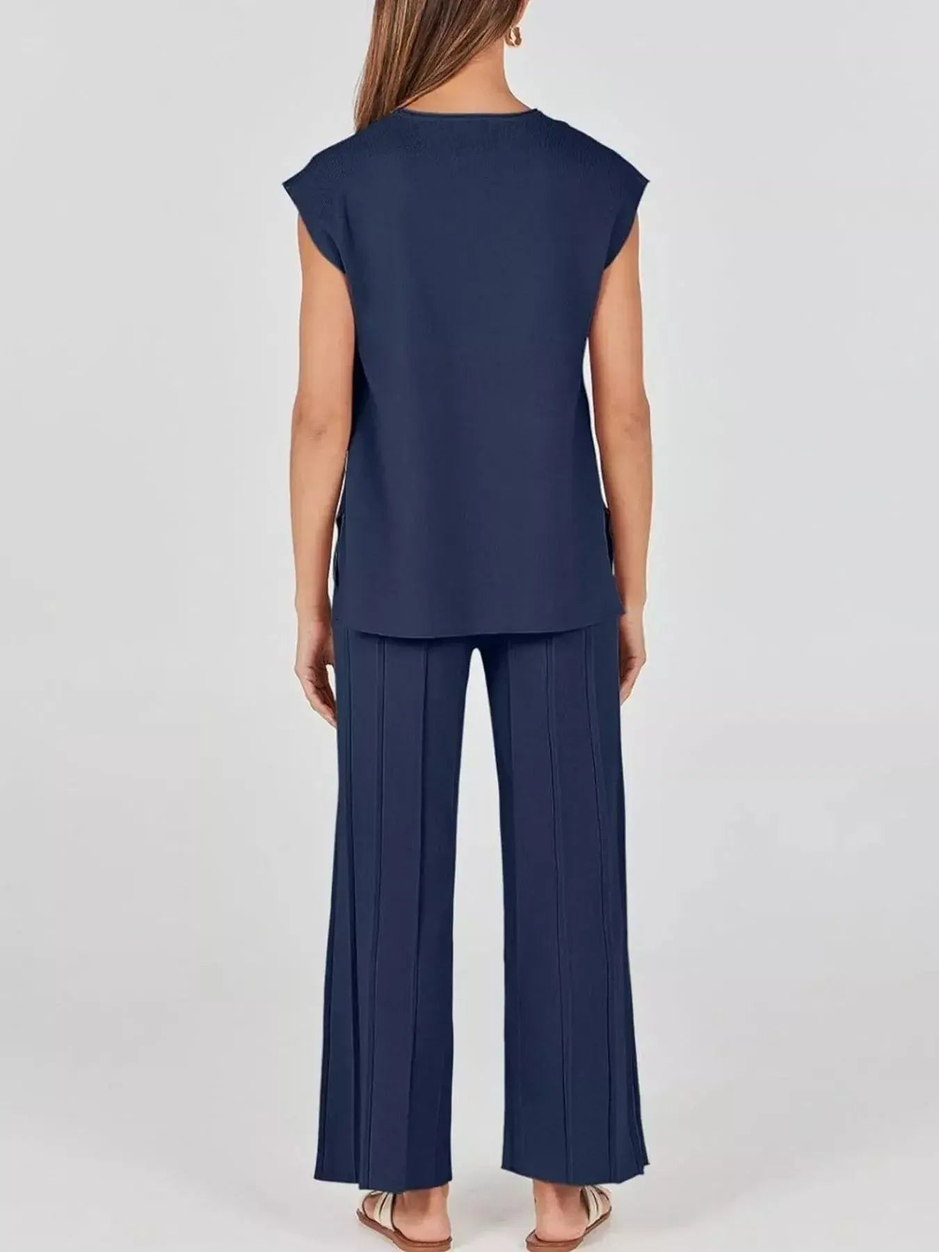 Casual Solid Color Cap Sleeve Top and Pants Knit Set Simply Love