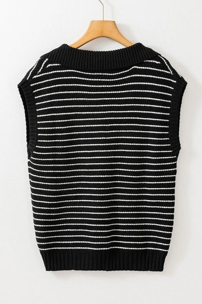 Stripe Turn-Down Johnny Collar Sweater Vest