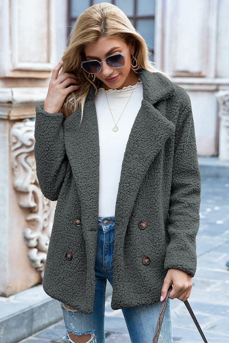 Chic lapel collar sherpa coat - Love Salve 