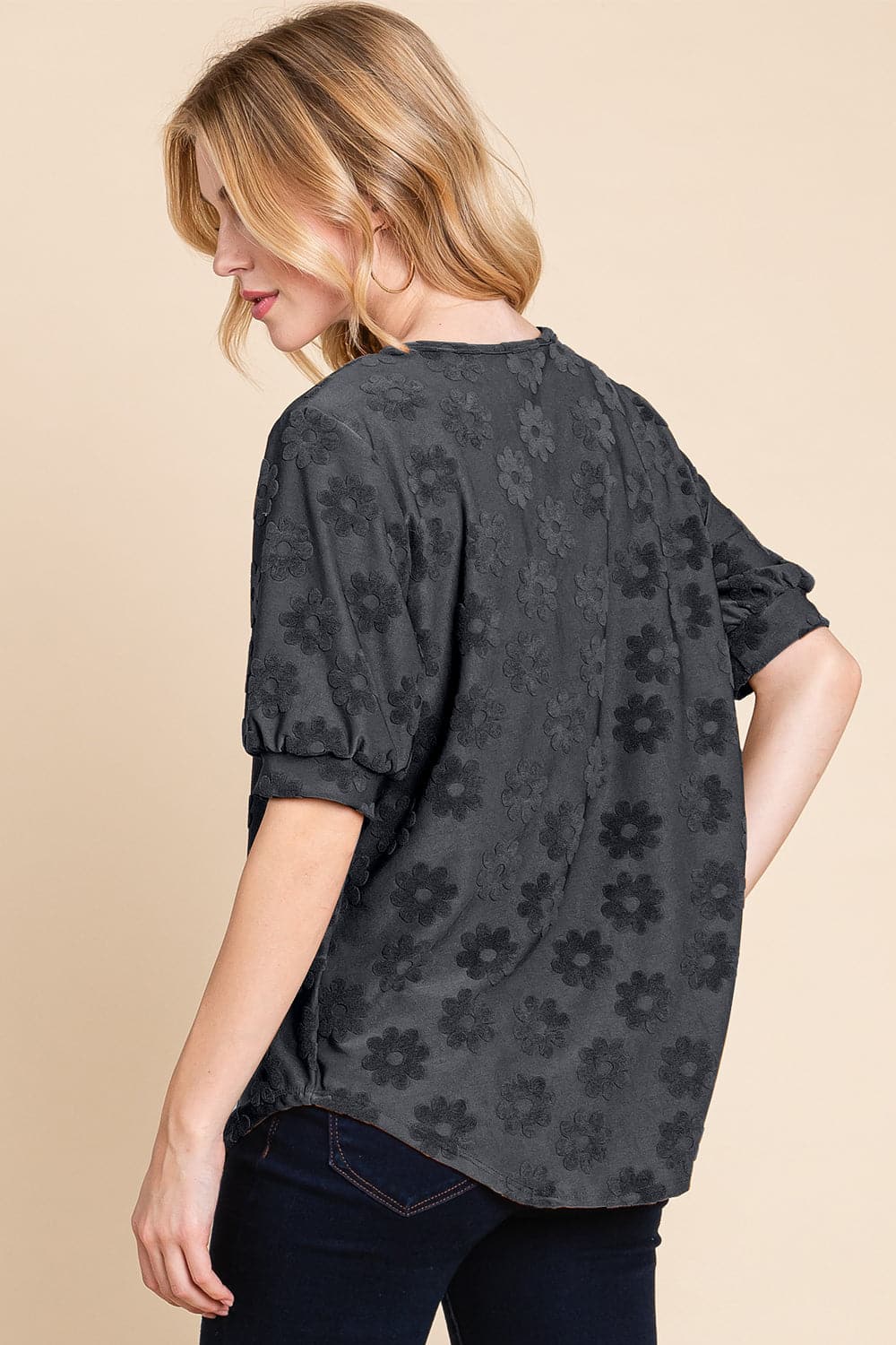 BOMBOM Textured Floral Pattern Top.