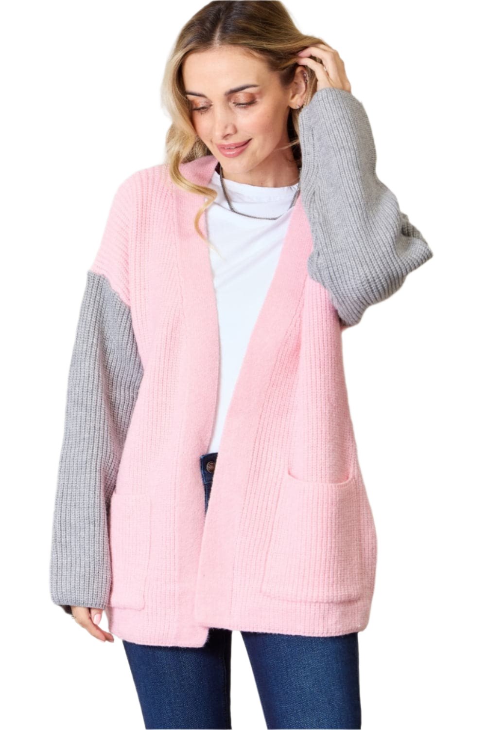 BiBi Contrast Open Front Cardigan with Pockets.