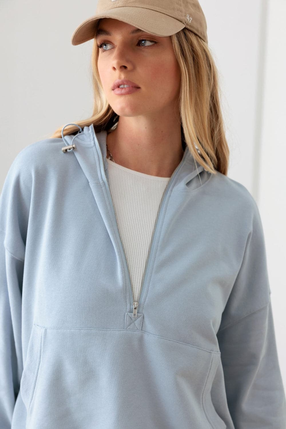 Le Lis Half Zip Drawstring Mock Neck Hoodie.