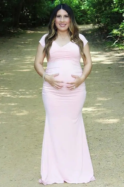 Pink Off Shoulder Maternity Wrap Gown For Photoshoot PinkBlush