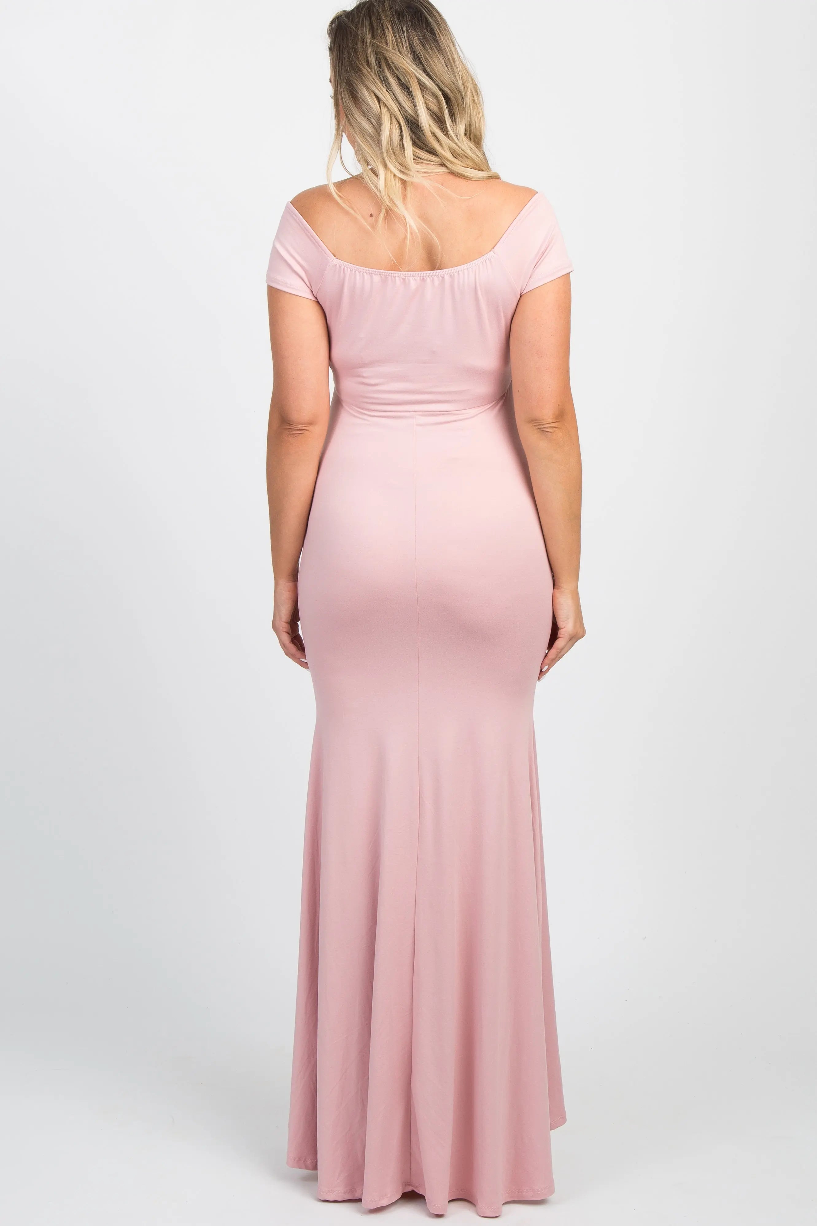 Pink Off Shoulder Maternity Wrap Gown For Photoshoot PinkBlush