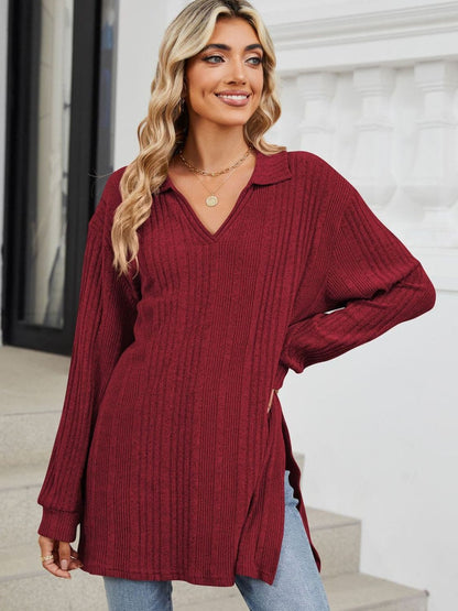 Sheer slit long sleeve t-shirt