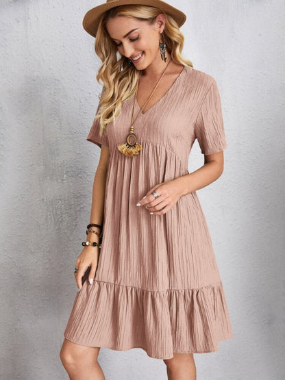 Full Size V-Neck Short Sleeve Dress.