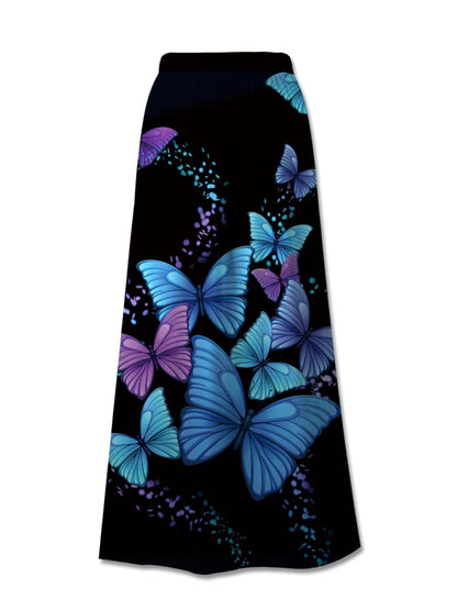 Printed Elastic Waist Midi Skirt.