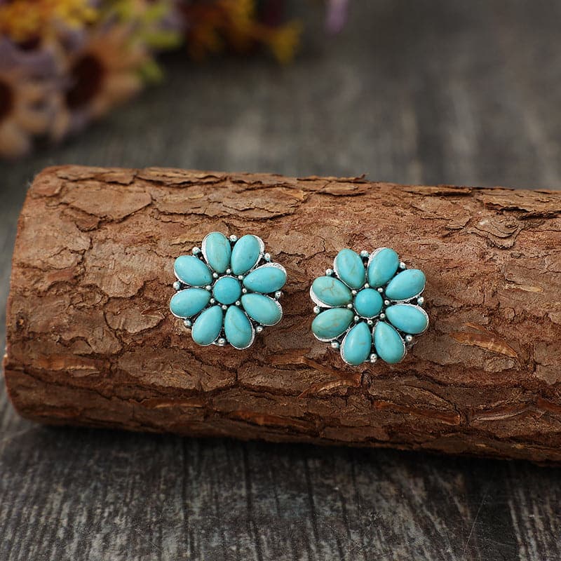 Alloy Turquoise Flower Stud Earrings.