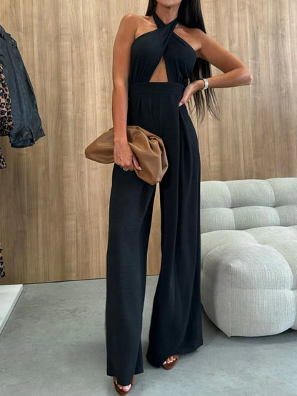 Strut & Slay Wide Leg Halter Jumpsuit