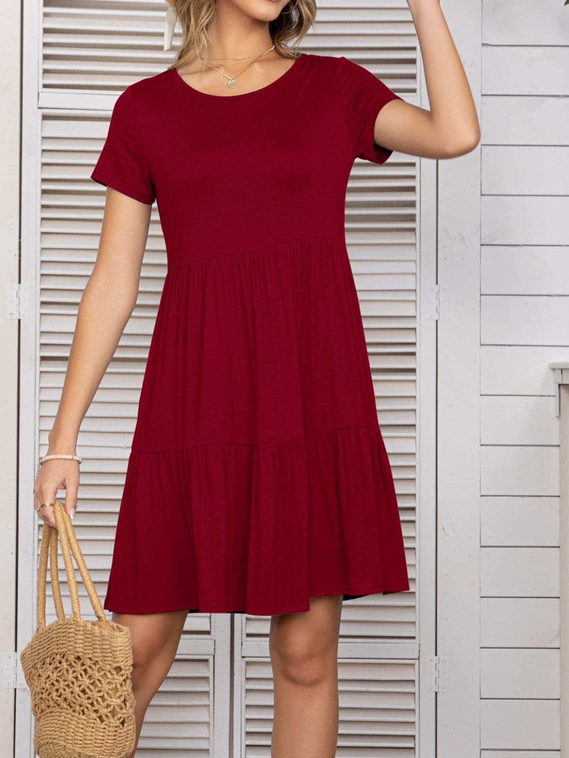 Round Neck Short Sleeve Mini Tee Dress.