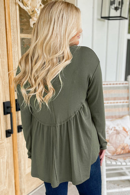 Mist green plus size ruffled thermal babydoll top