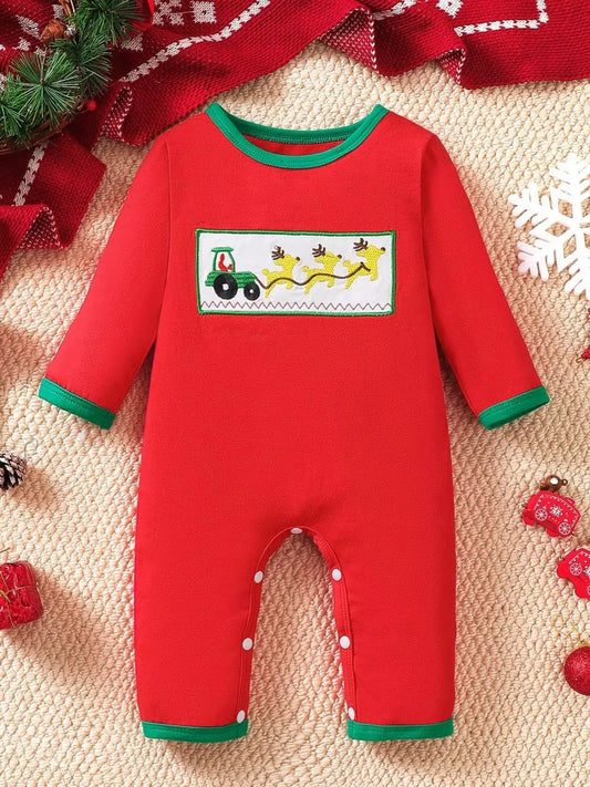 Children's Christmas Theme Embroidered Snapped Legs Jumpsuit Simply Love