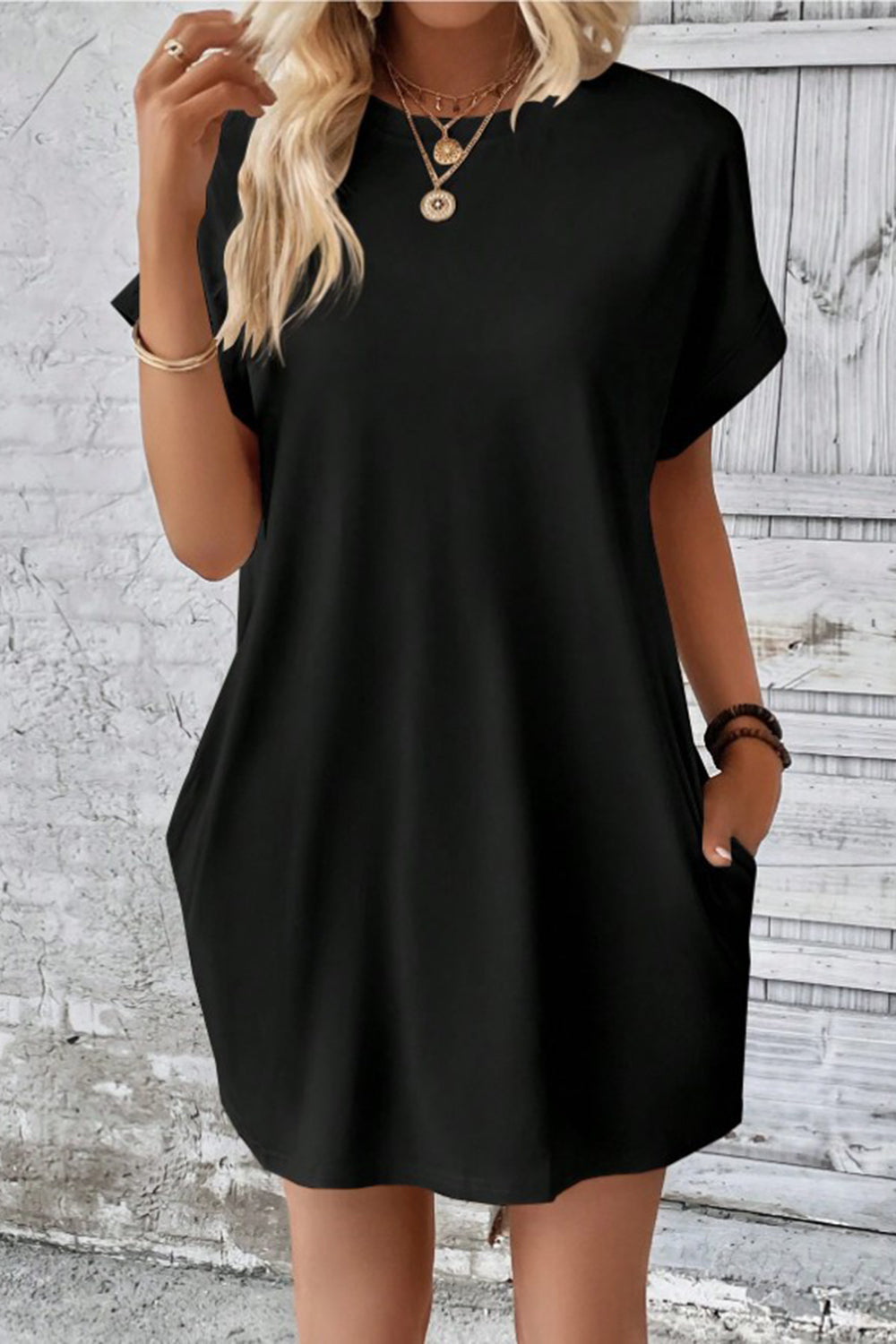 Pocketed Round Neck Short Sleeve Dress Coco’s Tee Boutique
