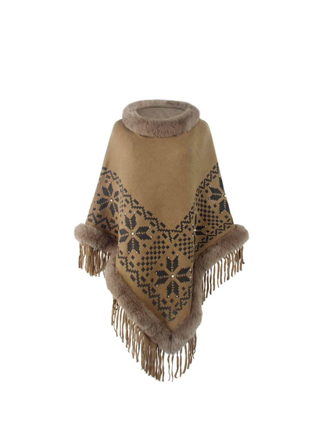 Fringe Geometric Cape Sleeve Poncho.