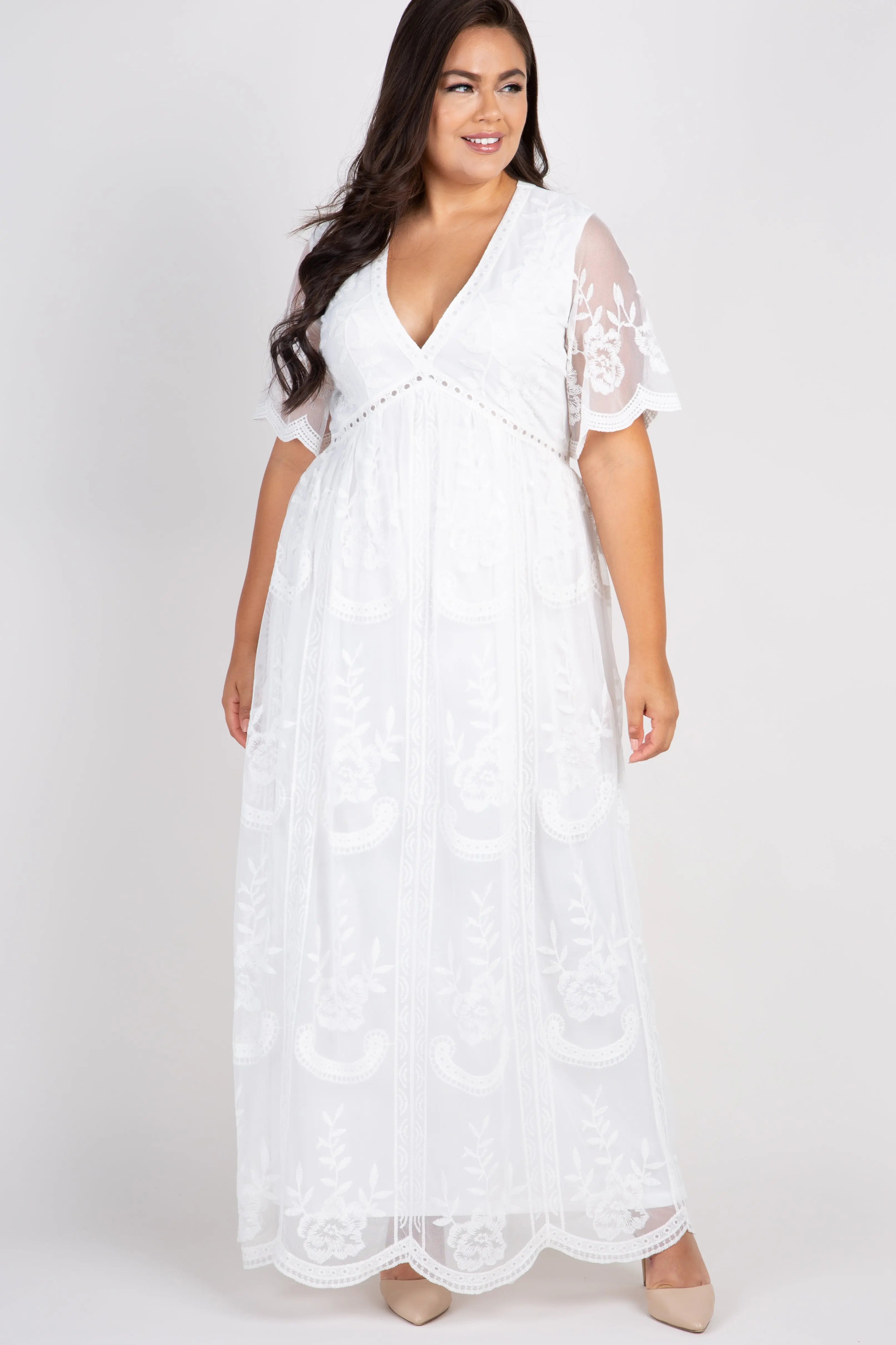 PinkBlush White Lace Mesh Overlay Plus Maxi Dress PinkBlush