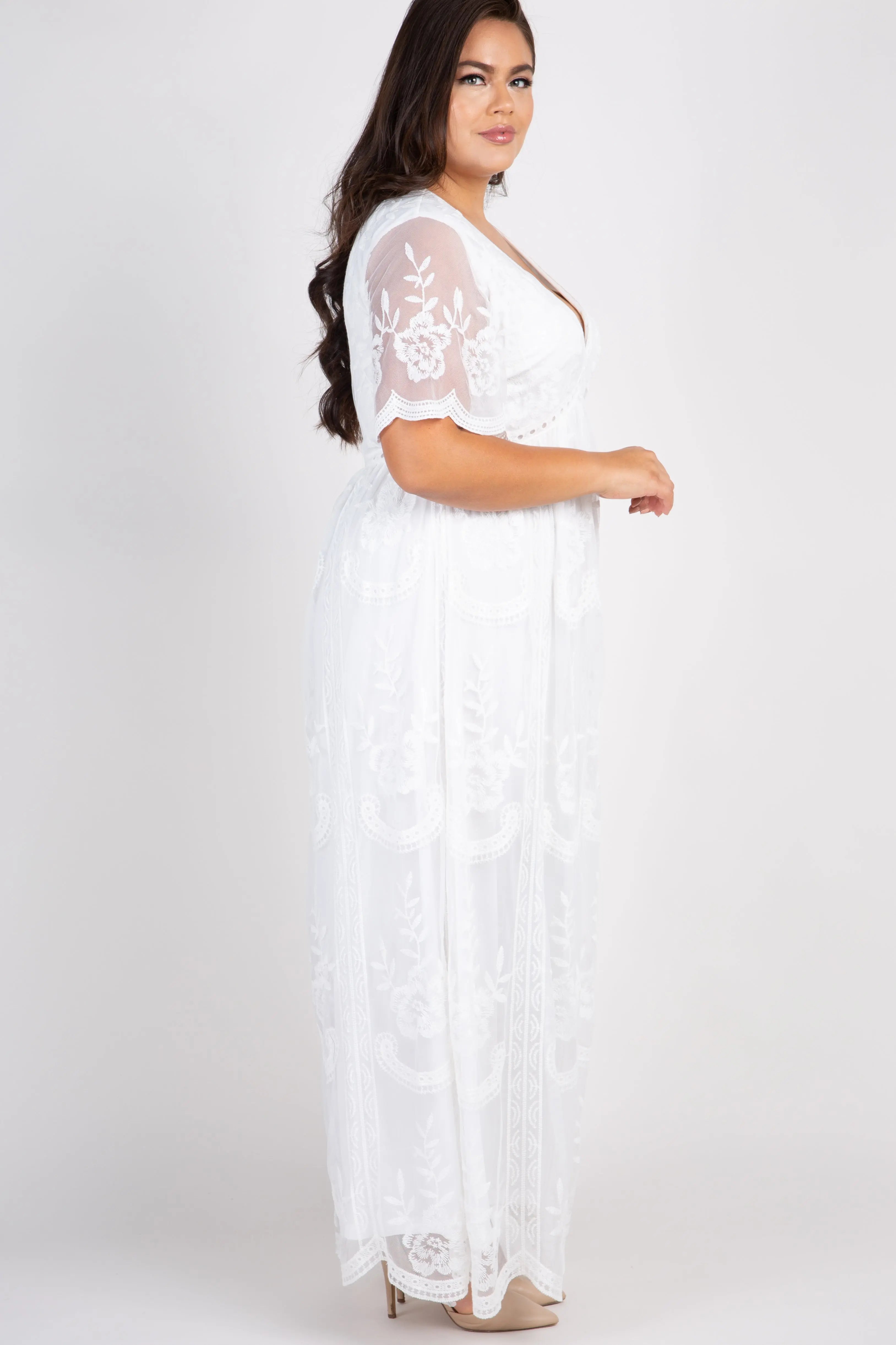 PinkBlush White Lace Mesh Overlay Plus Maxi Dress PinkBlush