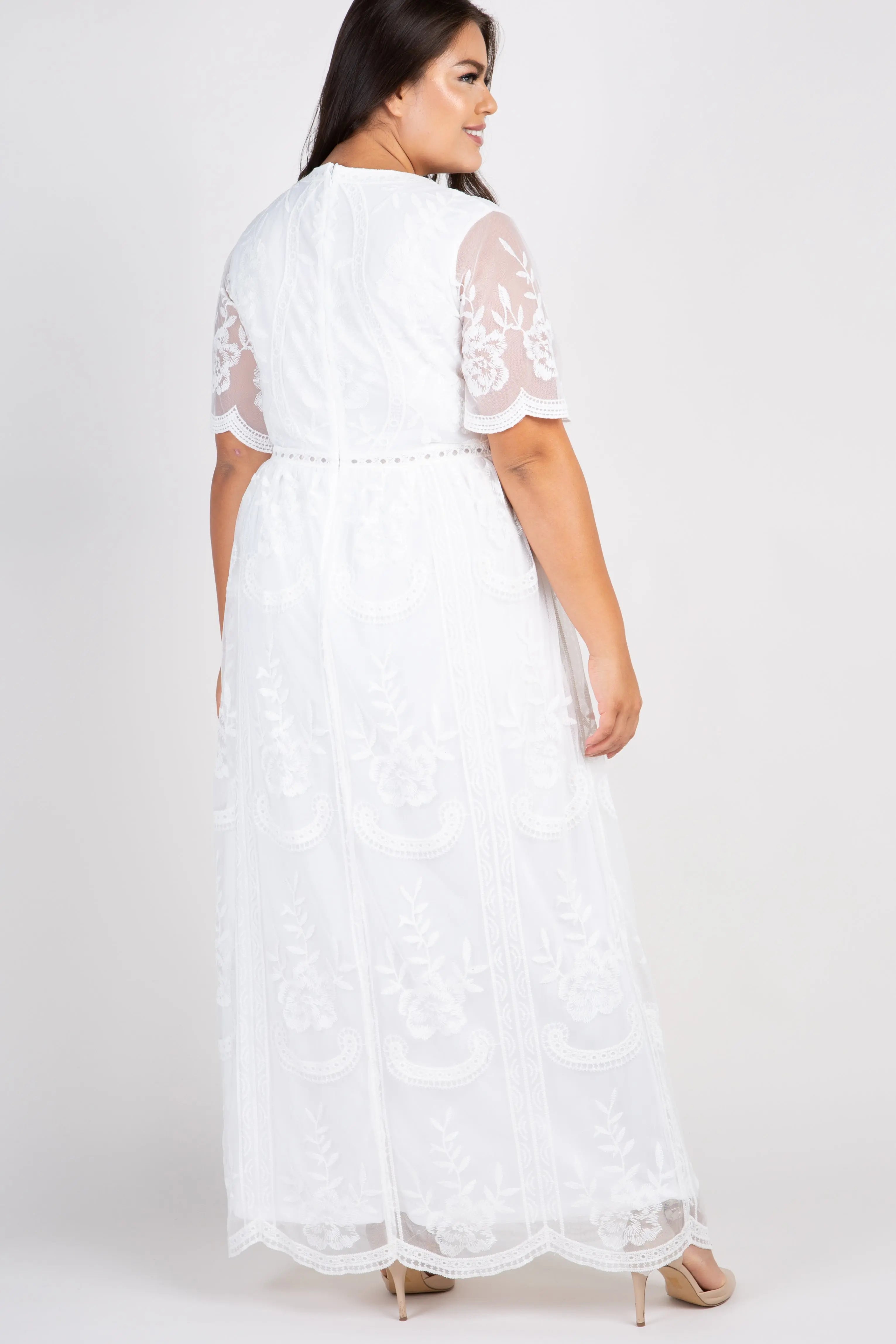 PinkBlush White Lace Mesh Overlay Plus Maxi Dress PinkBlush