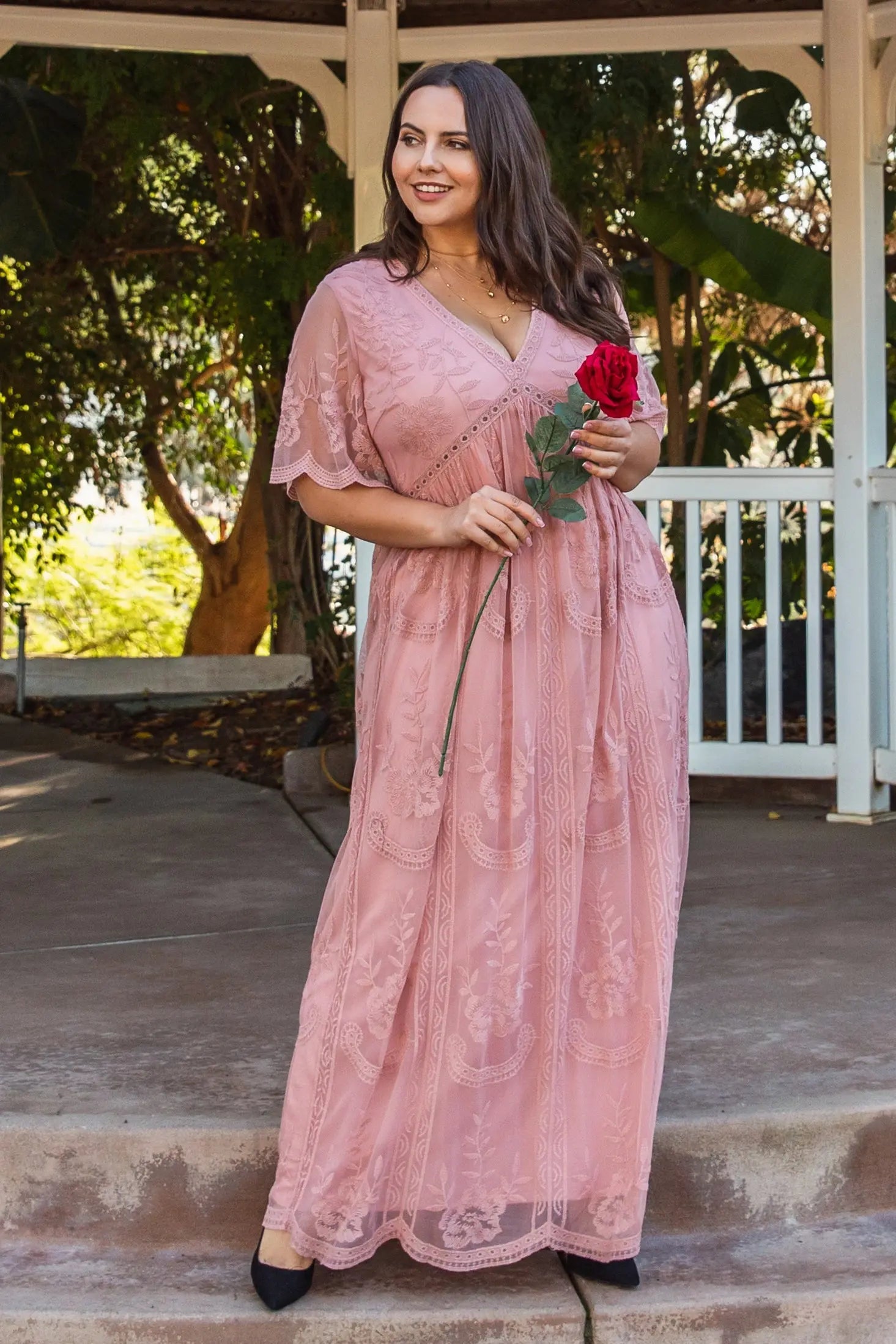 PinkBlush Light Pink Lace Mesh Overlay Plus Size Maxi Dress PinkBlush