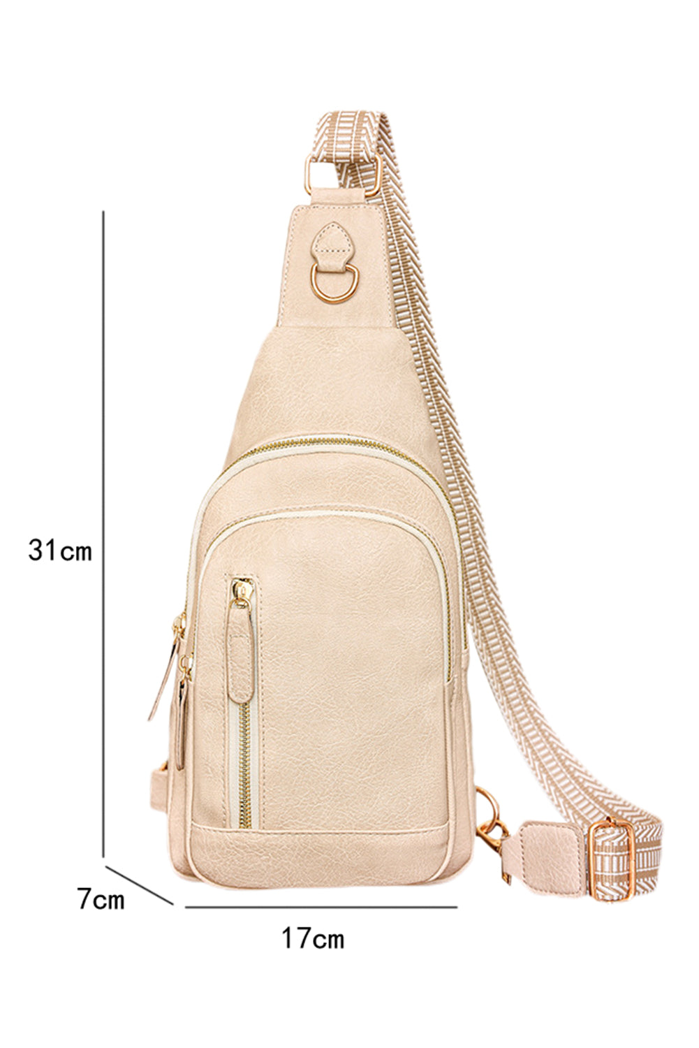 Chic beige vintage crossbody bag with zip closure