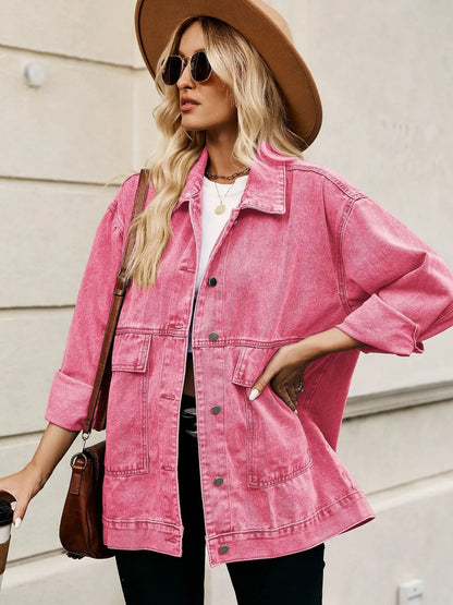 Oversized Button Up Denim Jacket with Hood