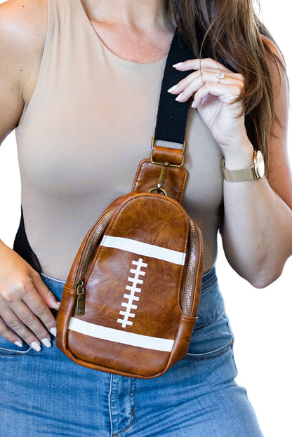 Sporty chic brown rugby football mini crossbody bag