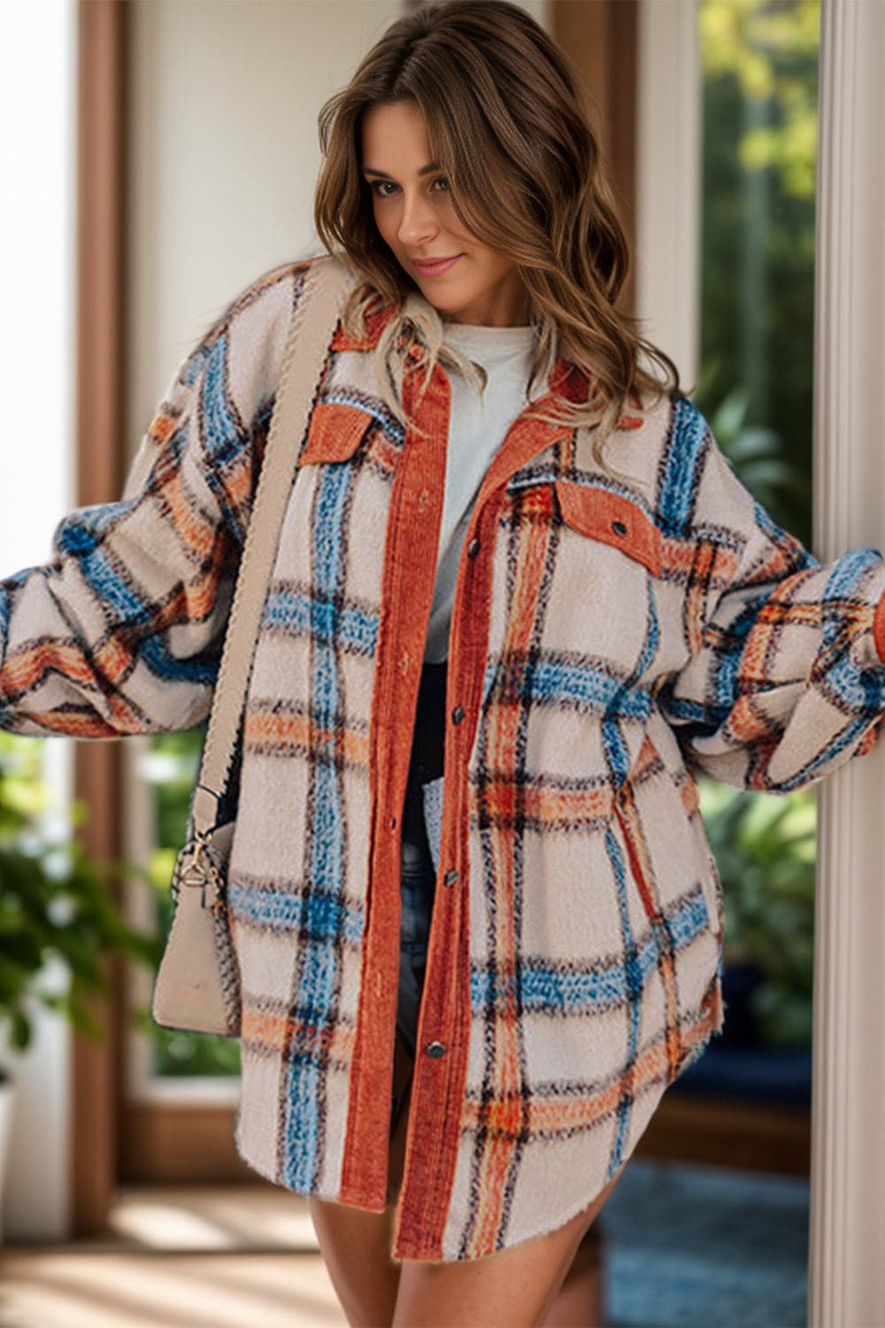 Plaid Plus Size Button-Up Jacket