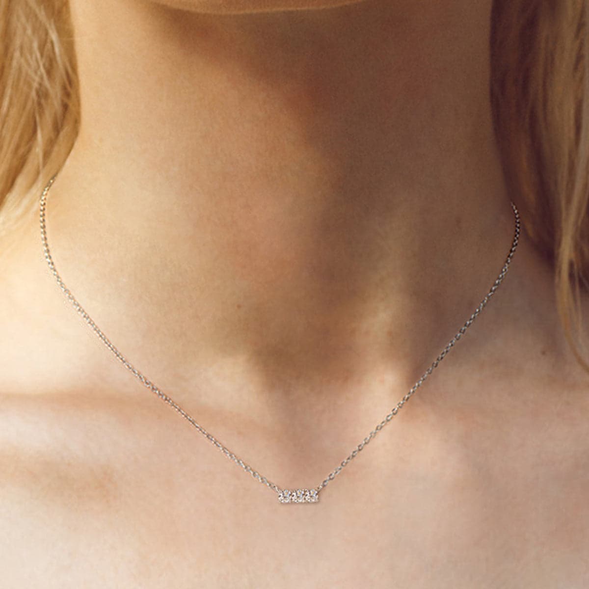 925 Sterling Silver Inlaid Moissanite Bar Necklace.