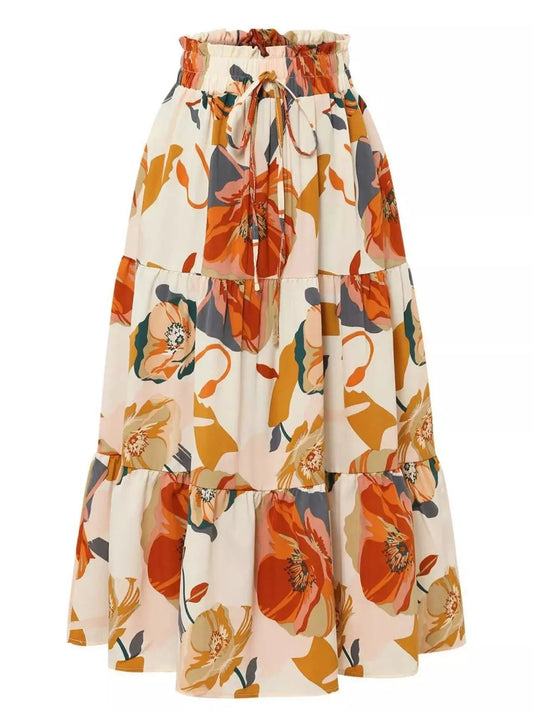 Full Size Floral Print Tiered Ruffle Midi Skirt Plus Size Simply Love