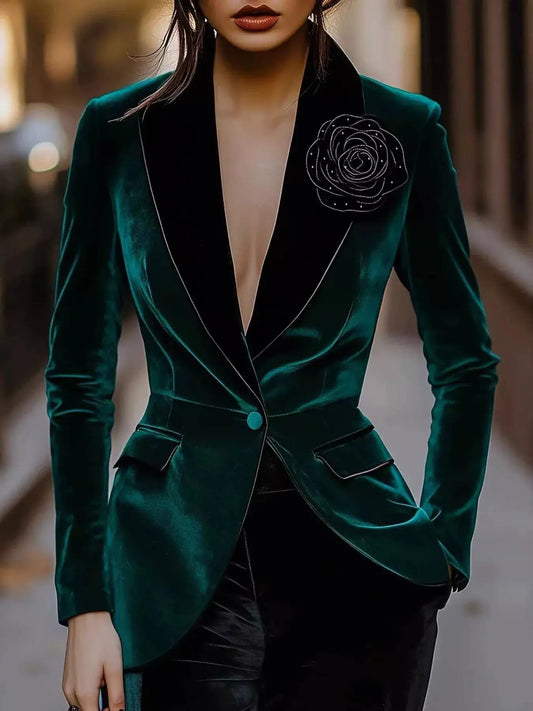 Velvet Rose Embellished One Button Blazer Simply Love